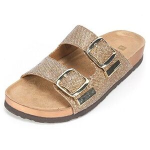 WHITE MOUNTAIN size 9 Gold Shimmery Strappy Sandals with Buckles
